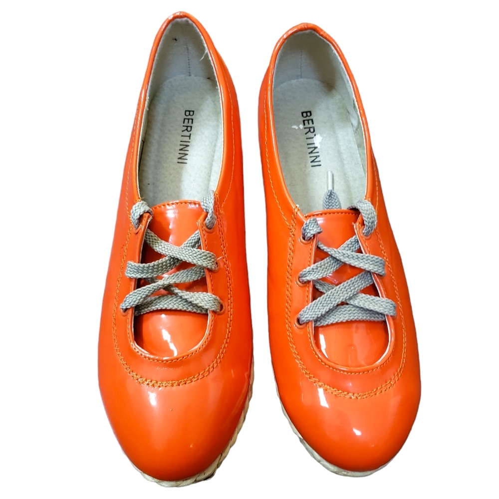 Bertinni Patent Leather Lace-Up Platform Raffia Espadrilles Orange 8 - Picture 4 of 8